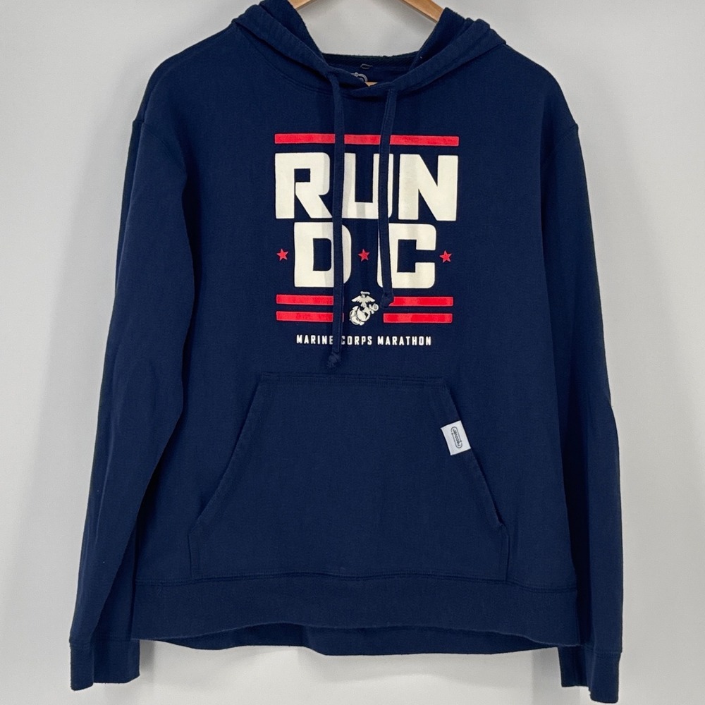 Recover Marine Corps Marathon Unisex Hoodie Size M Navy Blue Run DC Graphic